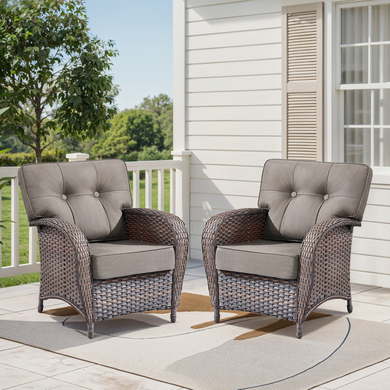Harbor Gymojoy Wide T-Shaped High Back Outdoor Chairs Set With 5-Inch Cushion For Patio & Balcony, Gray