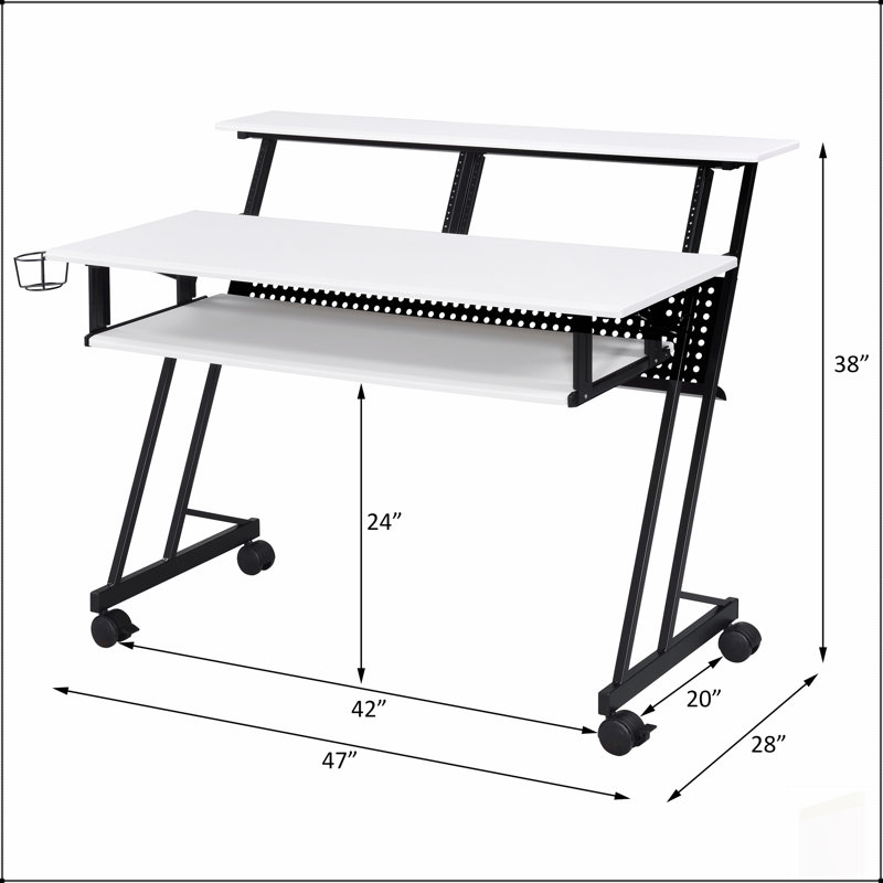 Bureau de studio d'enregistrement de musique robuste avec base en métal, amplement d'espace pour clavier à 61 touches et accessoires