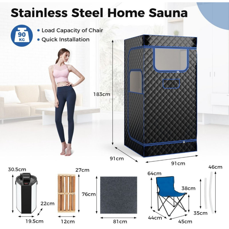 Luch 1 - Person Portable Traditional Steam Sauna with Remote Control, Black/Blue