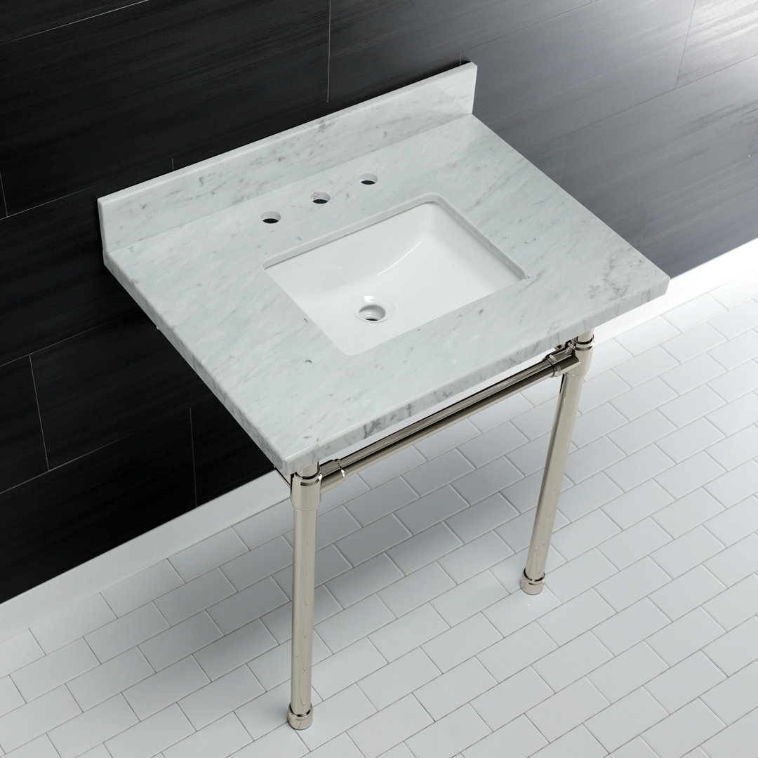 Kingston Brass Dreyfuss 30-Inch Carrara Marble Vanity Top with Stainless Steel Legs (8-Inch, 3-Hole) Kingston Brass Sink 