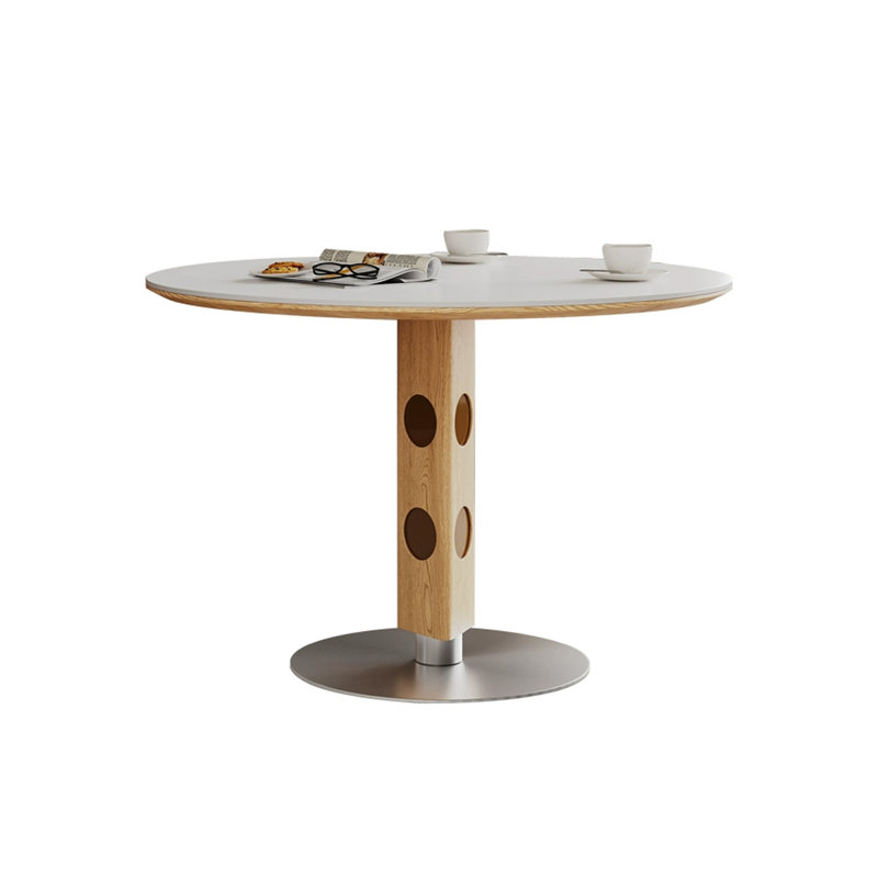 Table de salle à manger blanche, Argent / Burlywood, H 29,53 po x L 39,37 po x l 39,37 po