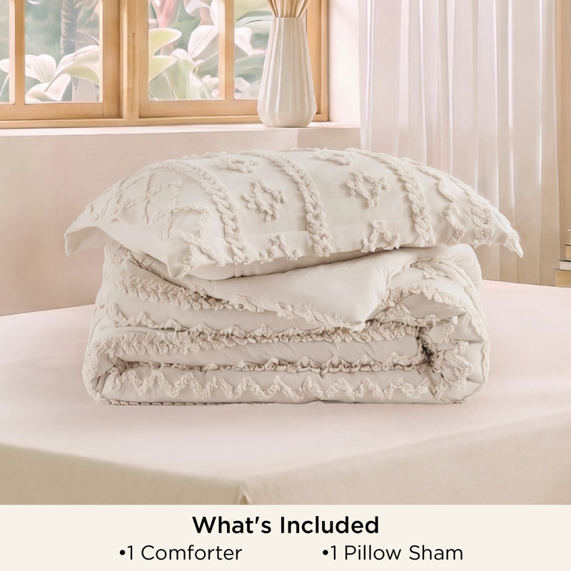 Ensemble d'édredon en microfibre toutes saisons, Édredon pour grand lit + 2 taies décoratives, Beige