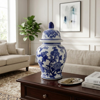Ceramic Chinoiserie Ginger Jar with Lid