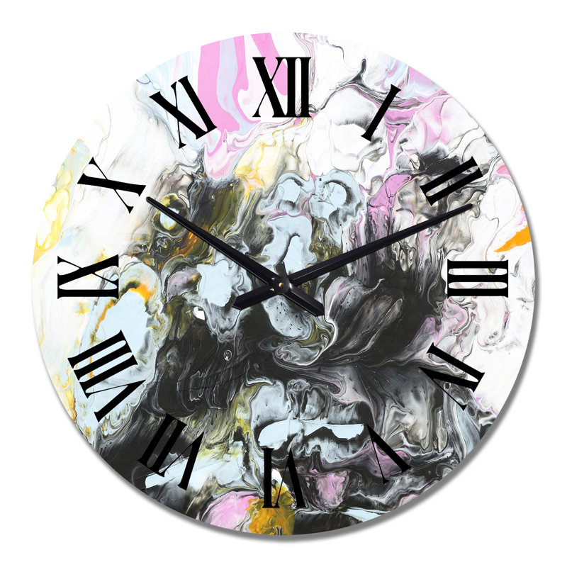 Noir et rose sur blanc - horloge murale moderne, Moyen