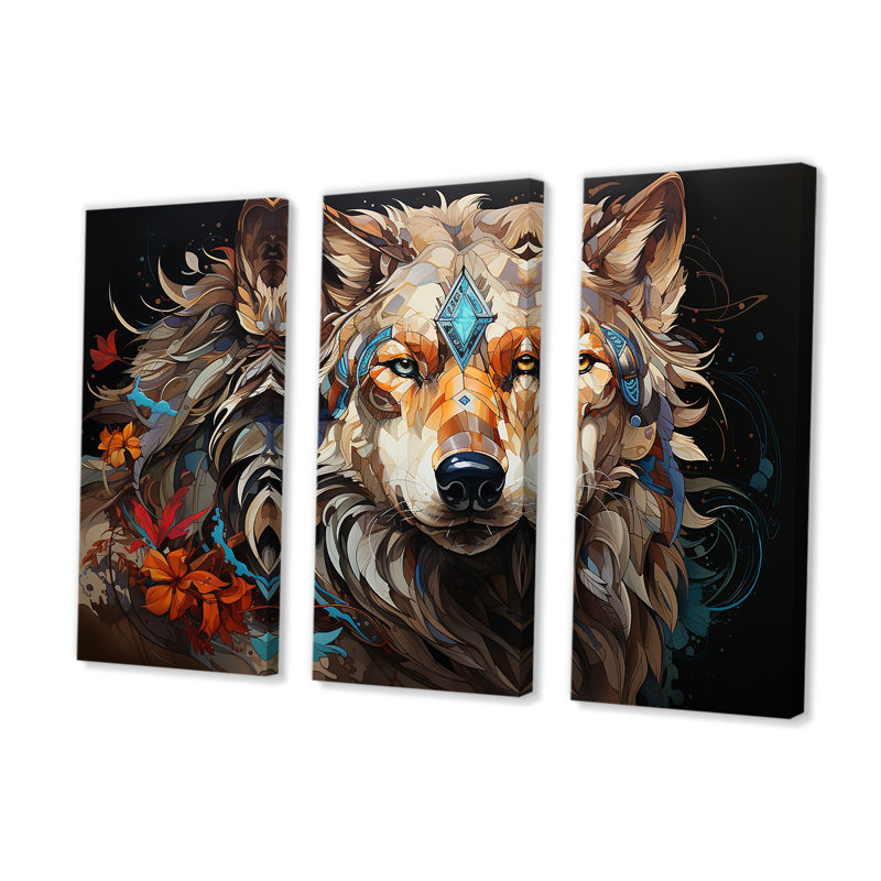«Native Spiried Lakota Wolf», ensemble d'art sur toile Native American, Toile tendue, H 32 po x l 48 po x P 1 po