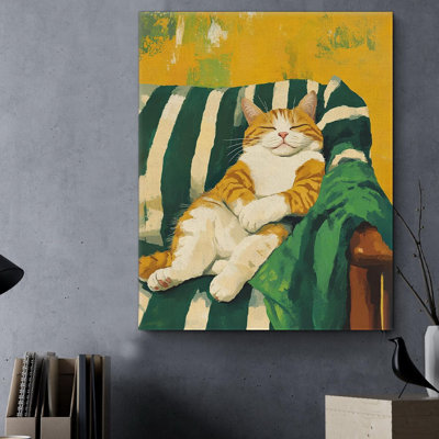 Chat endormi, reproduction d'art sur toile, chat orange, affiche encadrée, œuvre d'art pour la maison, salon, chambre à coucher, décoration murale, 8 po x 10 po