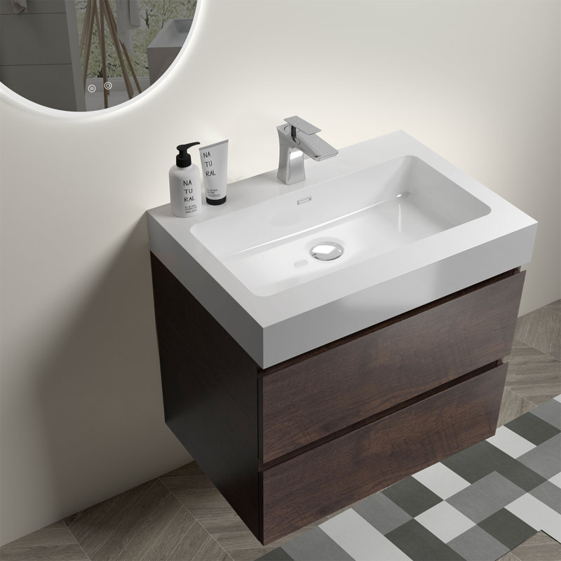 Meuble-lavabo avec lavabo Alice, Noyer, Blanc, 24"