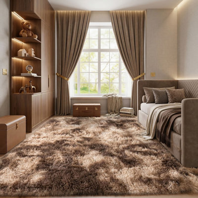 Tie-dye Brown Shag Area Rug For Living Room, Soft Fluffy Rug For Bedroom, Upgrade Non Slip Backing, Spring Home Decor Aesthetic Carpet, Ideal For High Traffic Areas Indoor
