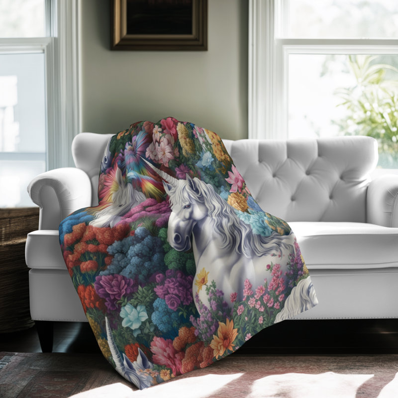 Unicorn Rainbow Bloom Burst - couverture sherpa de qualité supérieure 1 pièce - reproduction d'art luxueuse, Grand lit
