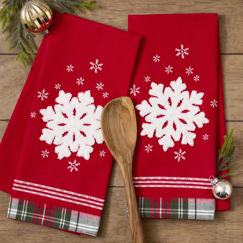  Ensemble de 2 torchons de Noël tissés, 18 x 28, flocon de neige