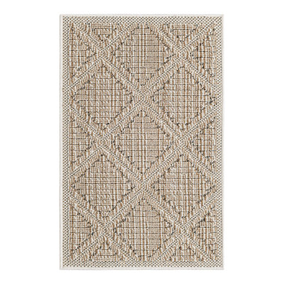 Geometric Machine Made Power Loom Polypropylene Plastic Area Rug in Khaki