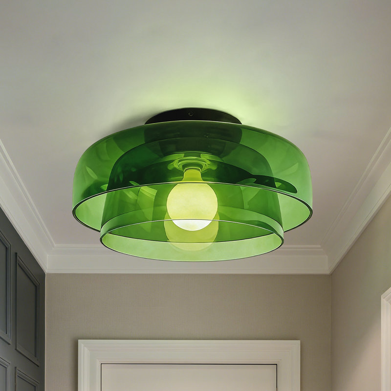 Mid Century Modern Ceiling Light Multi-Layer Glass Shade, Green, Double Layer
