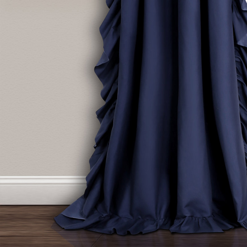 Navy Polyester Room-Darkening Ruffled Curtain Panel Set