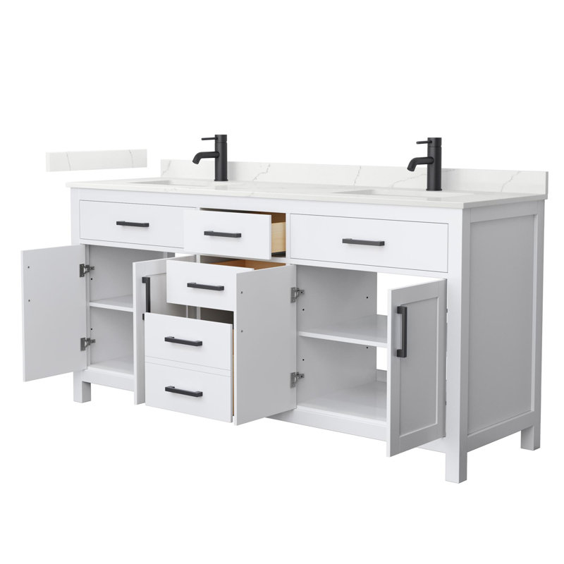 Beckett 72" Freestanding Double Bathroom Vanity with Quartz Top, White, Giotto Quartz, Matte Black