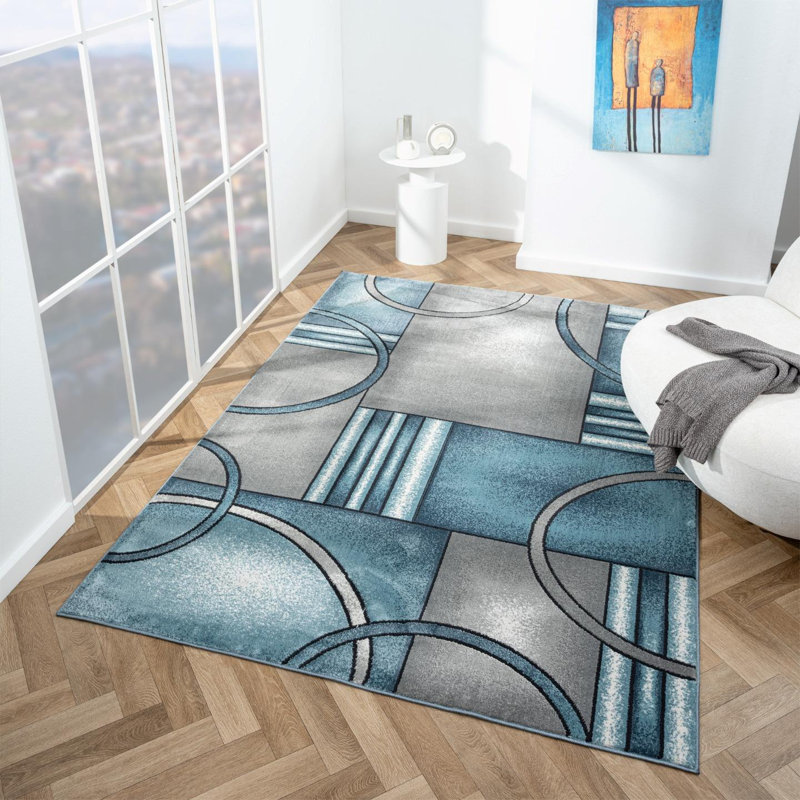 Tapis bleu rectangulaire en polypropylène tissé à la machine rectangulaire 5 pi 3 po x 7 pi Harrisson