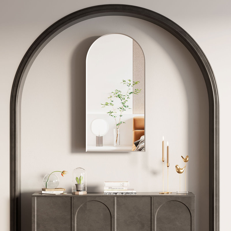 Aishwarya Arched Mirror Cabinet with 3 Shelves, 40W x 80 Hcm Wall Mounted Medicine Cabinet, Brushed Nickel