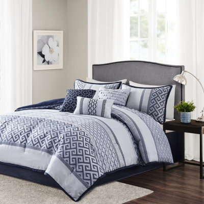 Ensemble de literie bleu marine King 7 pièces - Mélange de microfibre douce et de couette
