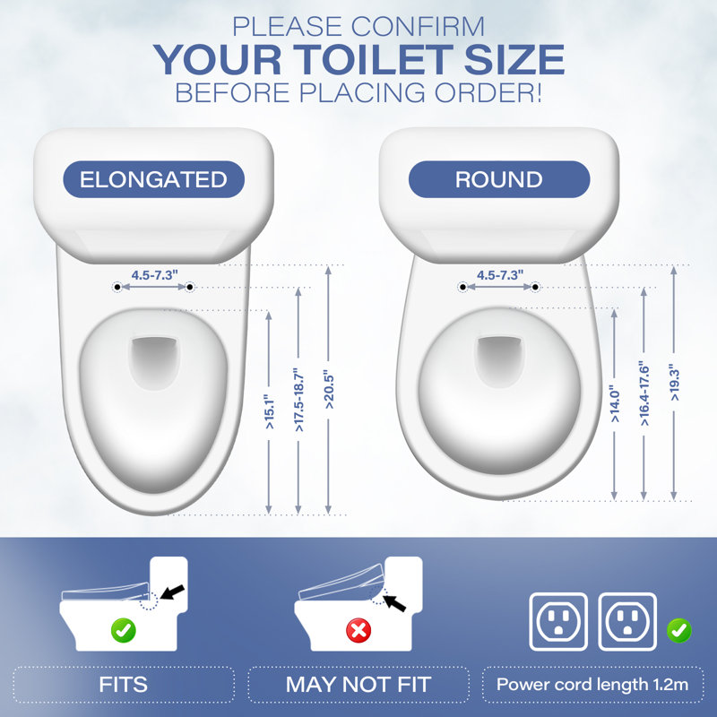 Siège de toilette électrique avec télécommande, siège de toilette chauffant, séchoir à air chaud, couvercle à fermeture douce, veilleuse, affichage à DEL, autonettoyant, buse en acier inoxydable, pression d'eau réglable