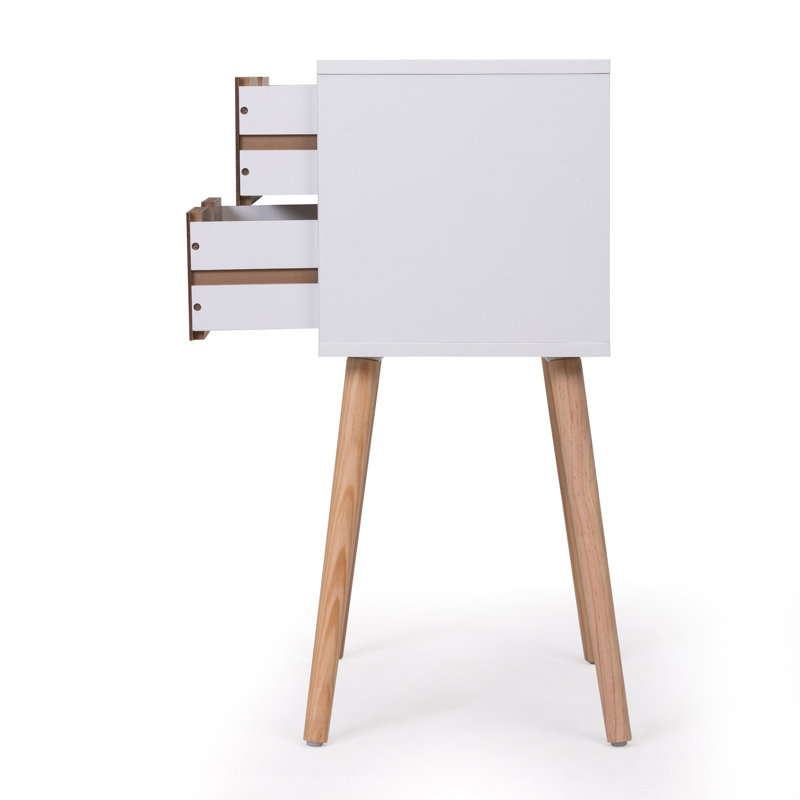 Table de chevet avec 2 tiroirs, tables de chevet avec pieds en bois massif et rangement, table d'appoint, Blanc