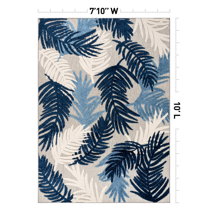 Hernandez Floral Navy/Ivory/Blue Indoor & Outdoor Area Rug, Rectangle 7'10" x 10'
