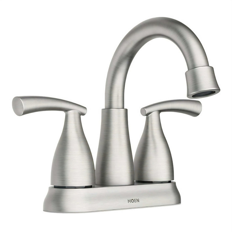 Robinet de salle de bain central à deux poignées MOEN Essie en nickel brossé résistant aux taches