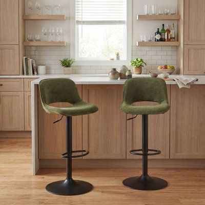 17.3'' W Faux Leather Upholstered Adjustable Height Bar Stool