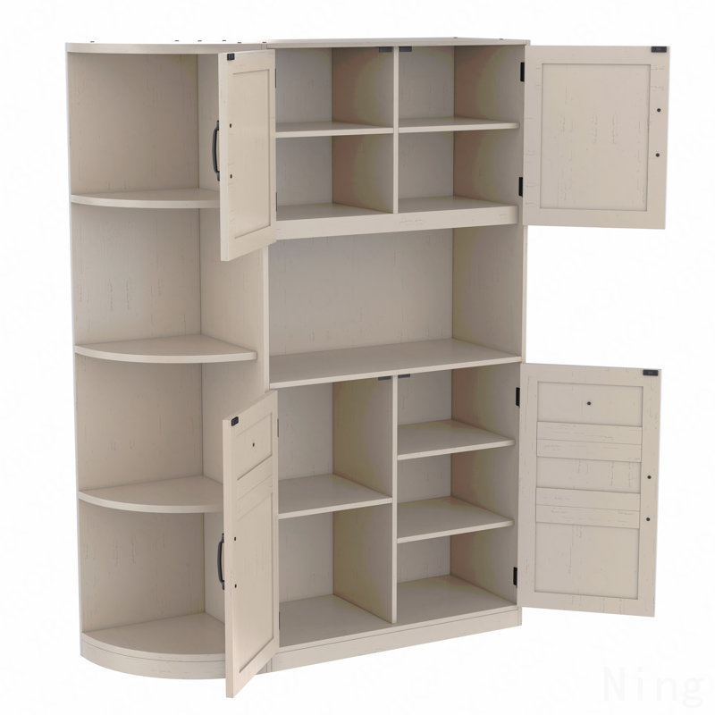 Multifunctional Left-Right Combination Hall Cabinet - 2 In 1 Storage Cabinet & Hall Tree With 4 Hooks, Beige