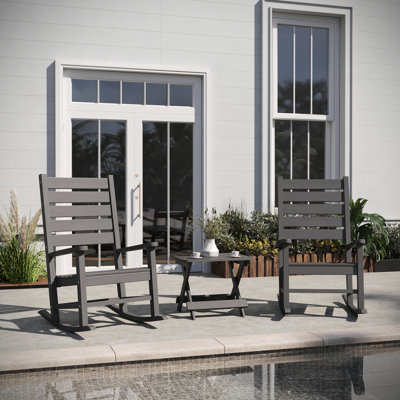 Merlene 3Pc Commercial Indoor And Outdoor Set With 2 Rocking Chairs And End Table