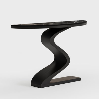 Modern 39.4" Curved Console Table with Sintered Stone Top Half Moon Shape by Everly Quinn