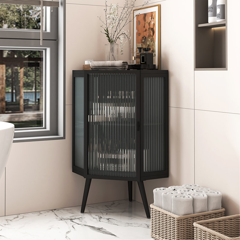 Armoire d'angle polyvalente avec porte en verre trempé et grand rangement pour diverses pièces