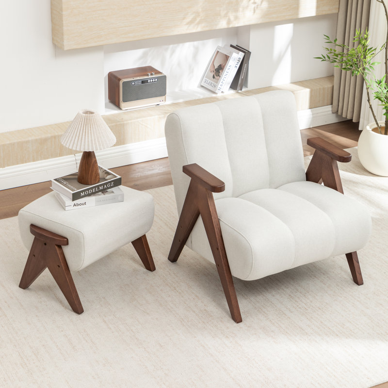 Fauteuil avec repose-pieds Chenice, Beige