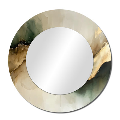 Abstract Liquid Ink Divide Fight of Emerald II – Modern Round Accent Mirror, Metal Print