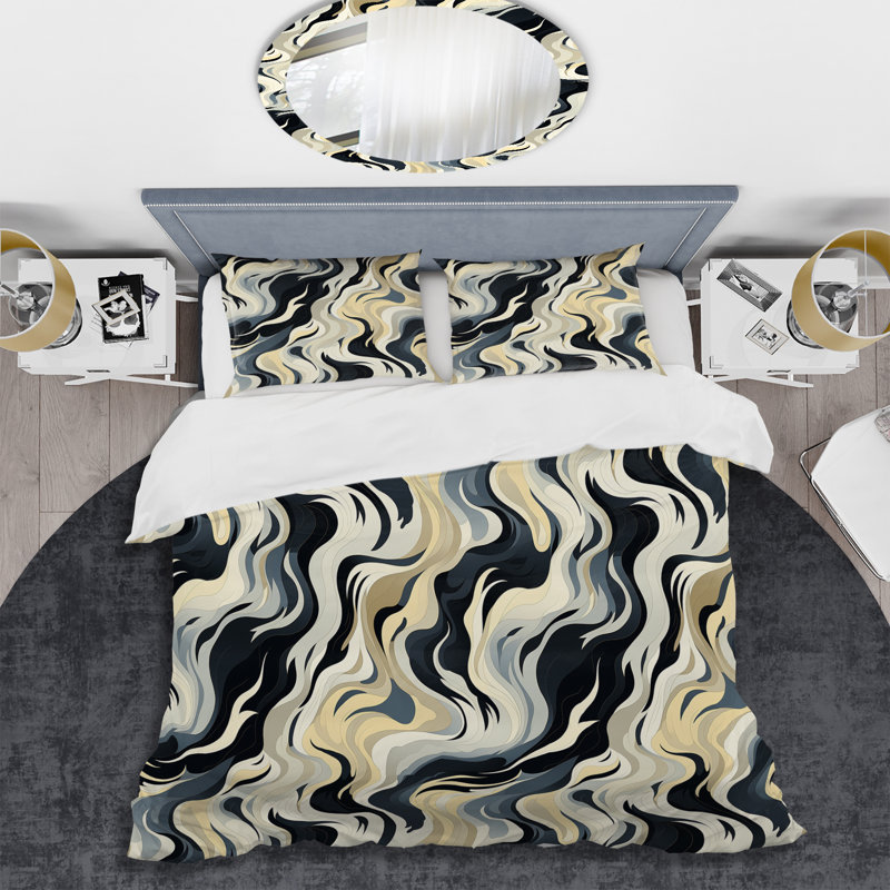 Ensemble de housse de couette noir et beige à motif ésotérique, Housse de couette simple + 1 taie décorative stan