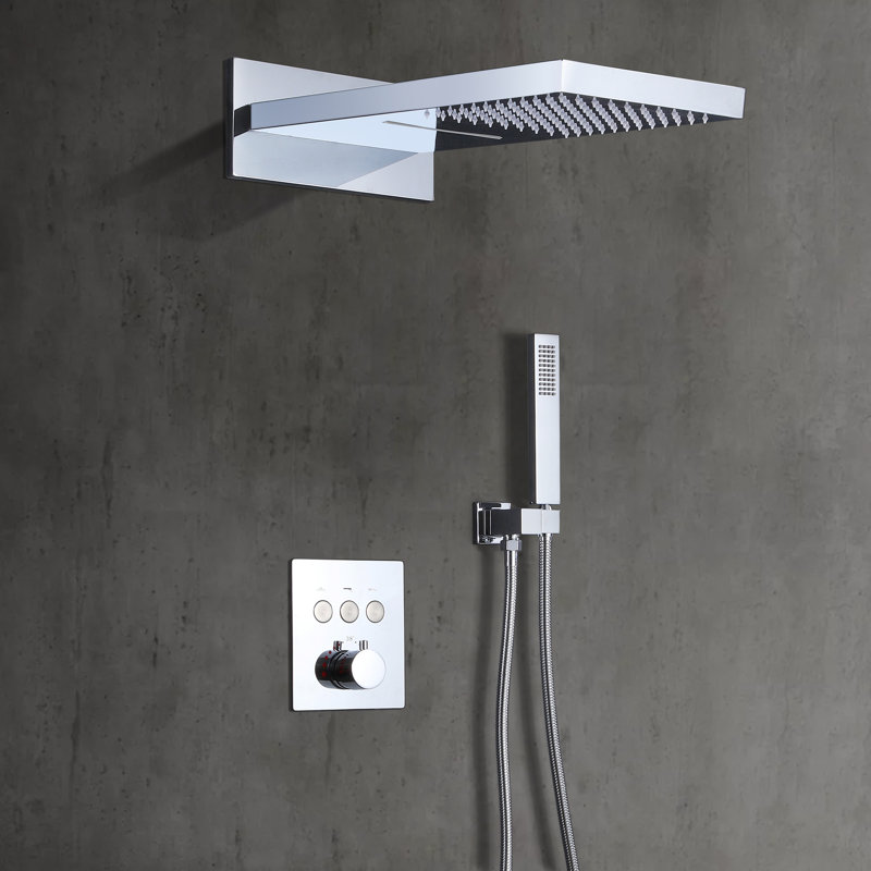 19.68"L*9.44"W 3 Functions Thermostatic Solid Brass Luxury Shower System with Rough-in Valve, Chrome