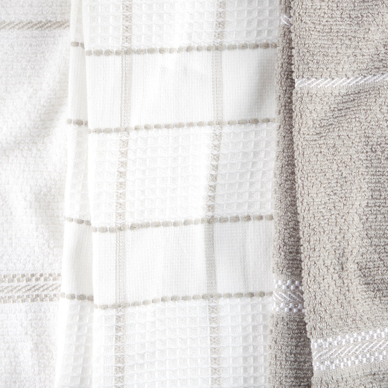 Linen Plaid and Stripe Cotton Kitchen Towel Set, 6-Pack