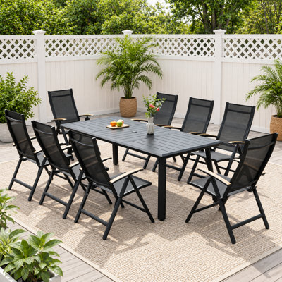 Ensemble repas pour 8 personnes en aluminium avec fauteuils inclinables et pliables