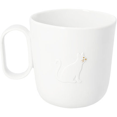 Tasse en porcelaine à motif de chat avec détails dorés - 400 ml (13,5 oz) - Tasse à café et à thé avec motif félin en relief
