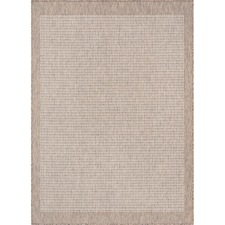 Medusa Clesha Solid Striped Border Indoor Outdoor Taupe Flatweave Rug