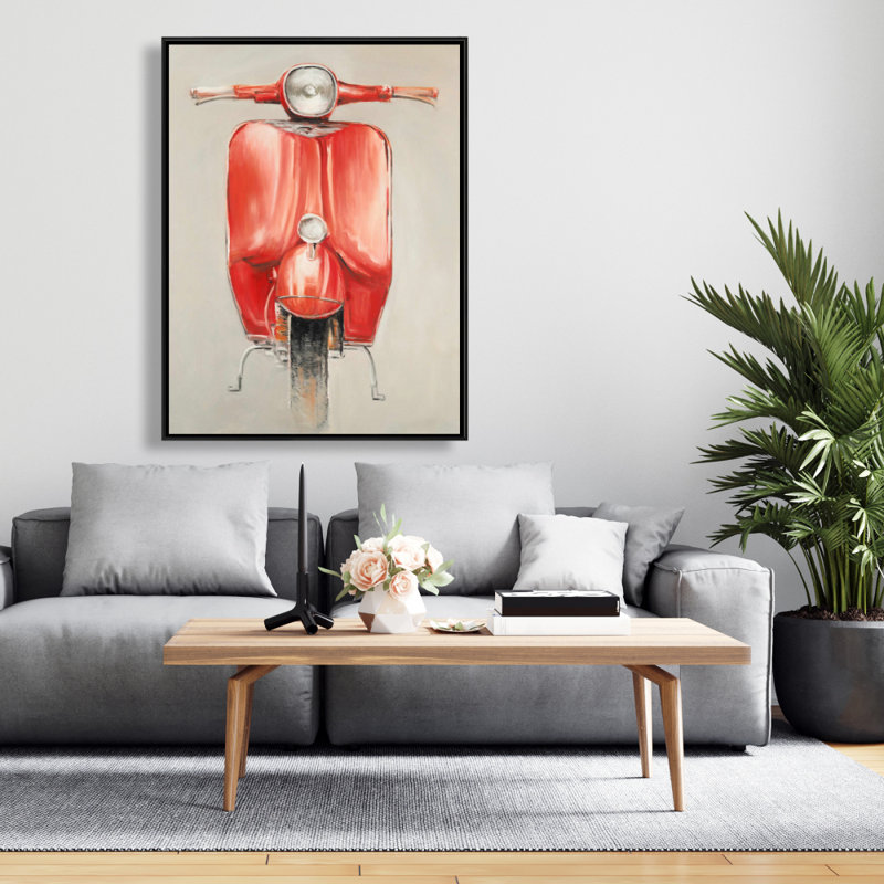 Small Red Moped Print On Canvas