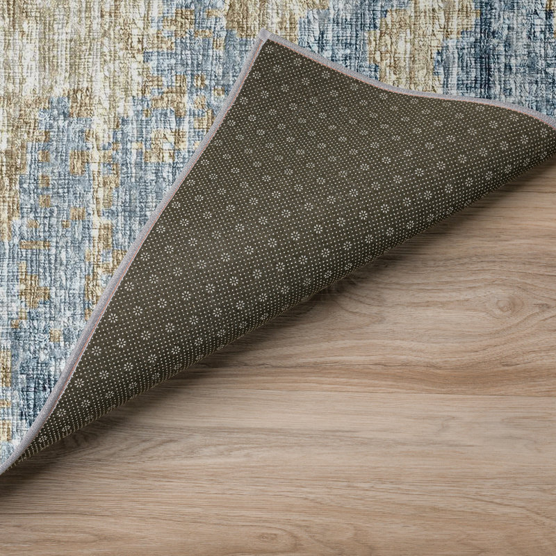 Tapis intérieur / extérieur bleu en polyester tissé à la machine Yamily, Rectangle 5 pi x 7 pi 6 po