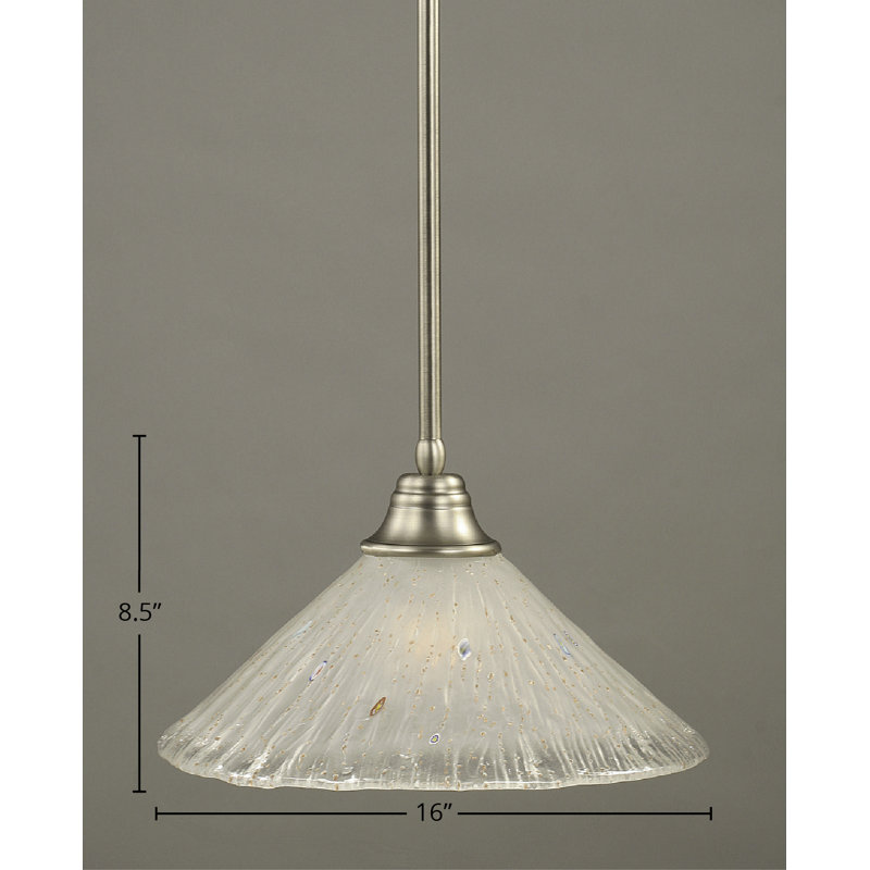 Stem Hung Pendant With Glass, Bronze, 16", Frosted Crystal Glass