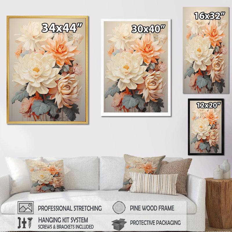 Cactus beige minimalisme - Cactus, H 40 po x l 30 po x P 1,5 po, Cadre simple argenté