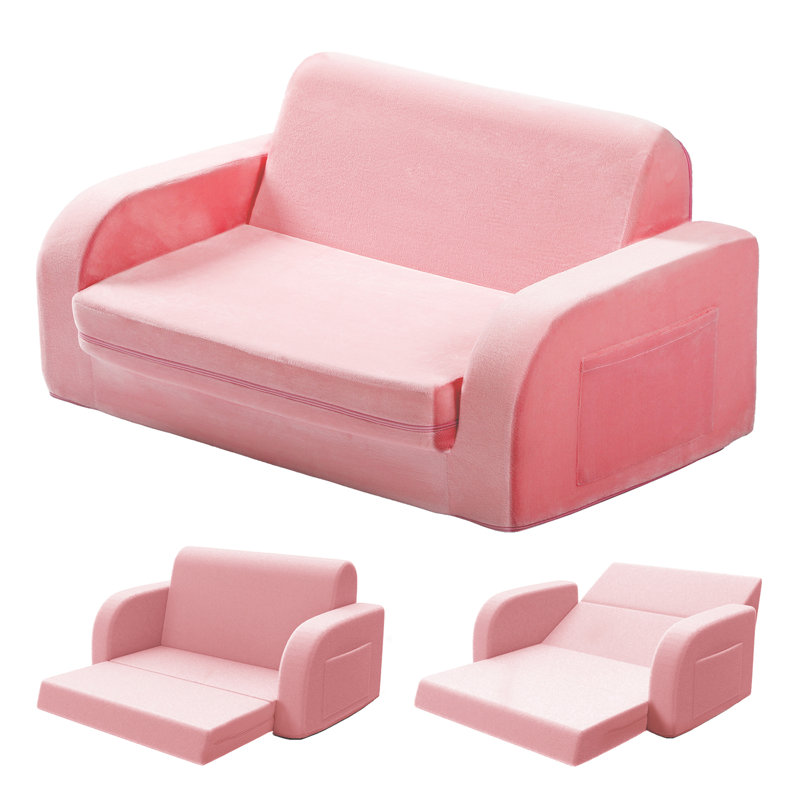 3-in-1 Convertible Kids Couch, Flip Open Lounger & Sofa Bed, Machine-Washable, Pink