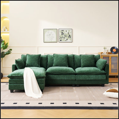 Canapé d'angle 3 places avec pouf pour petits espaces, canapé en L avec revêtement moelleux et design modulable