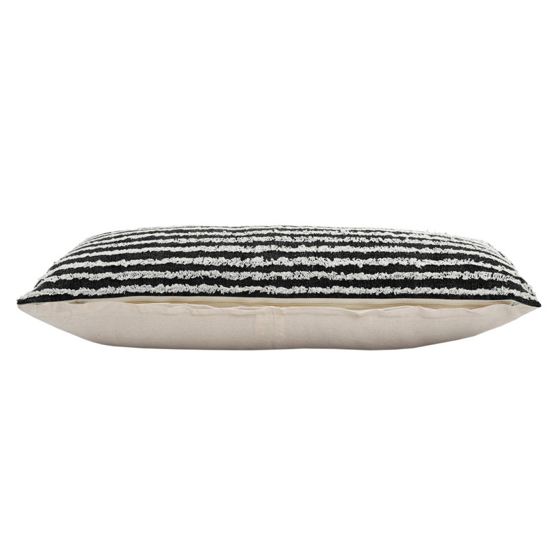 Black and Cream Striped Cotton Lumbar Pillow 14" x 36"