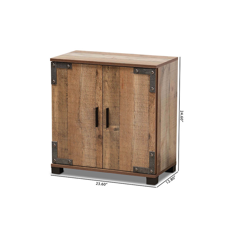 Rustic Brown Wood 2-Door Shoe Cabinet with Industrial Accents