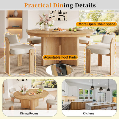 Table de salle à manger extensible Trexm, table de cuisine de ferme moderne avec base piédestal et patins réglables pour la salle à manger, cuisine (naturel)