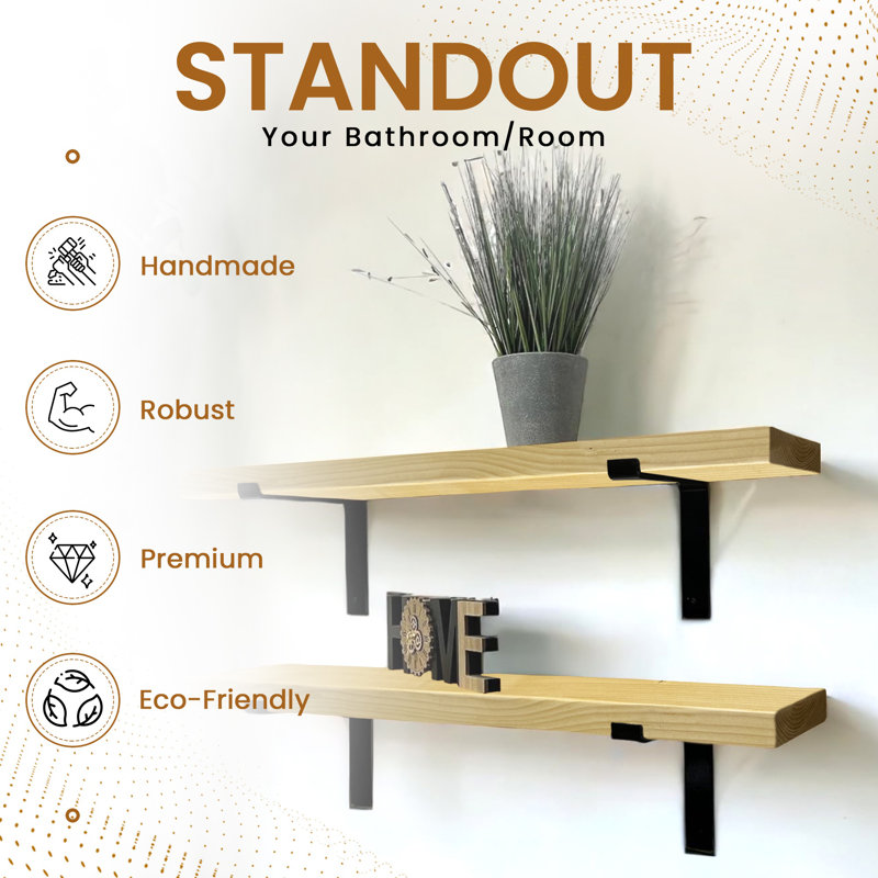 Gokmen Wood Floating Shelf, Antique Pine, 4.5cm H x 90cm W x 22cm D