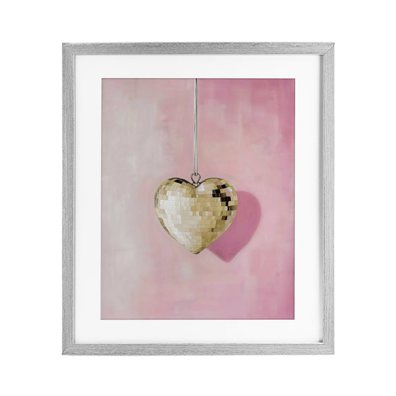 «Gold Disco Heart», impression encadrée sous verre par Arlington Prints, H 21 po x l 17 po, Cadre de ferme gris