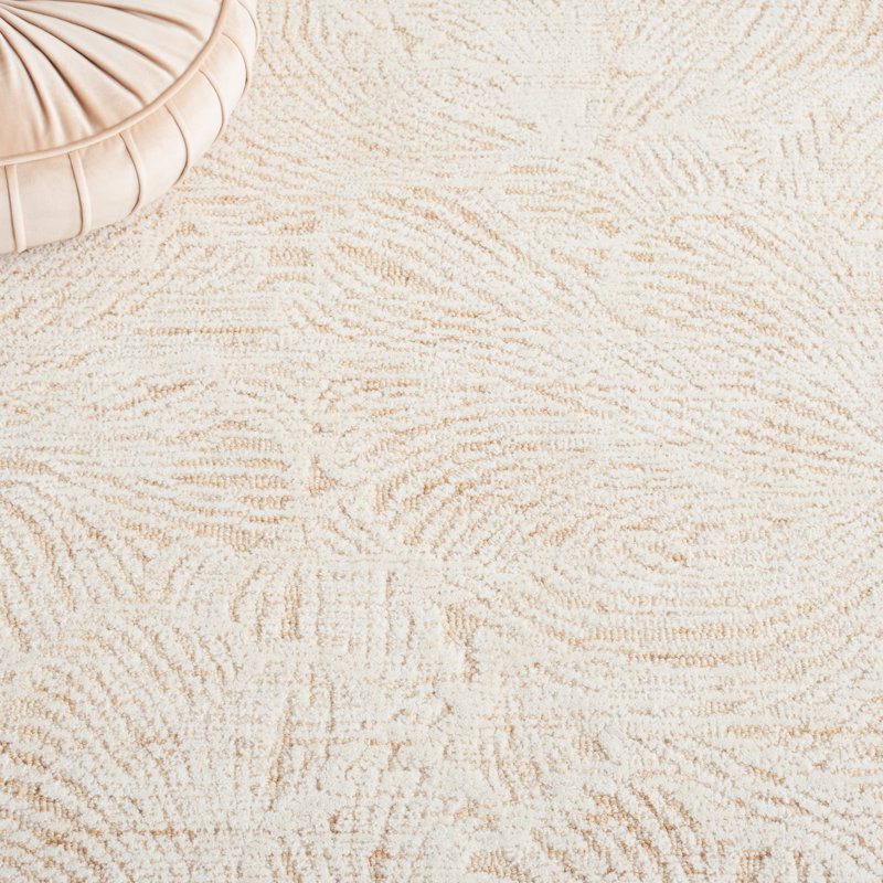 Larramore Hand Tufted Wool Cotton with Latex Floral Rug in Gold/Ivory, Rectangle 10' x 14'